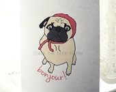 Parisian Pug Cards - Set of 4 - Bonjour