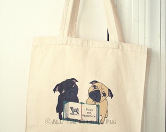Pugs and Prejudice Tote Bag for Book Lovers