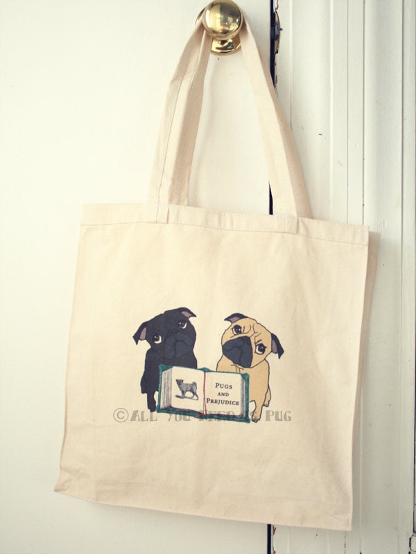 Pugs and Prejudice Tote Bag for Book Lovers