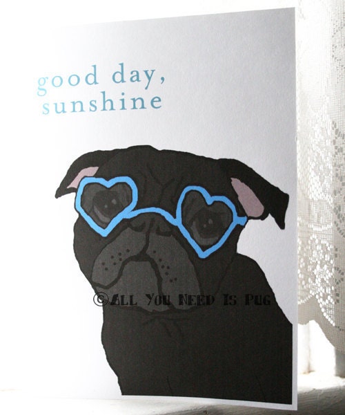 Sunshine Black Pug Cards  - Set of 4
