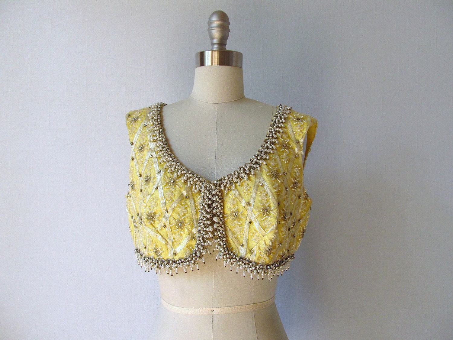 vintage 1960s Beaded Top / 60s Shrug  Cerise Small