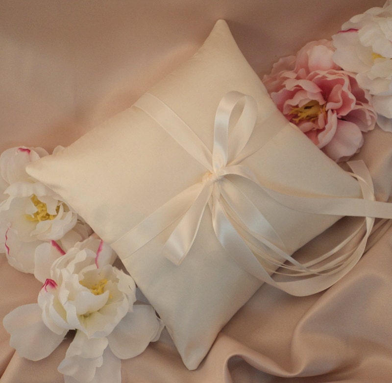 Simple Satin and Silk Ring Bearer Pillow..Buy One Get One Half Off...shown in cream ivory/ivory