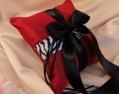 Zebra Accent Romantic Satin Ring Bearer Pillow...You Choose the Pillow and Solid Ribbon Colors...BOGO Half Off..shown in red/black