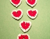 Appliques, handmade, hearts, craft supplies, crocheted, variety of colors, needlework. Pick your 6pk.
