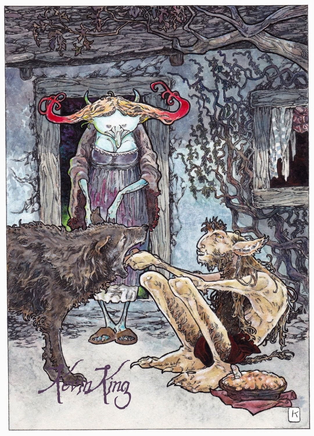 Toussaint The Teethy Original Drawing Illustration Fantasy Art Canvas Cloth Print by Kevin King