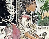 Bhoot ATC ACEO Haunted Illustration Ghosts Scary Girl Fantasy Canvas Cloth Print