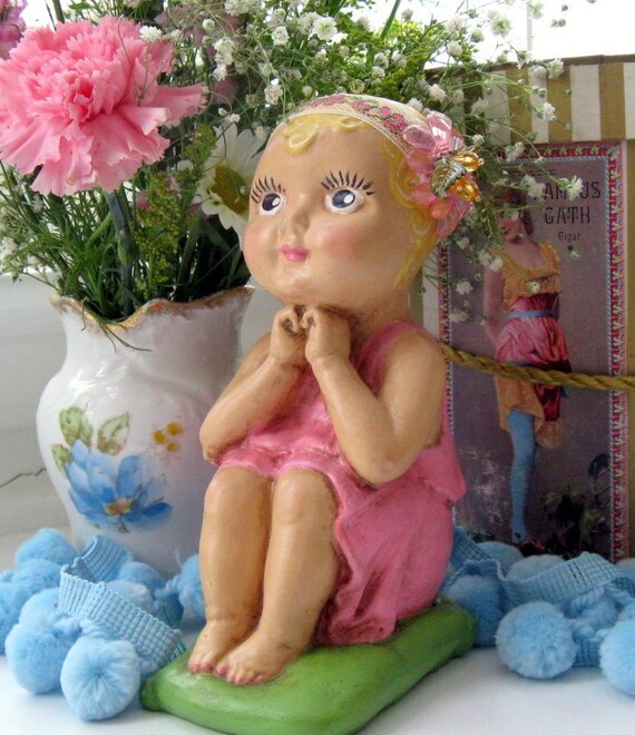 Flapper Girl Chalkware Figurine Handmade 1920s Vintage Style