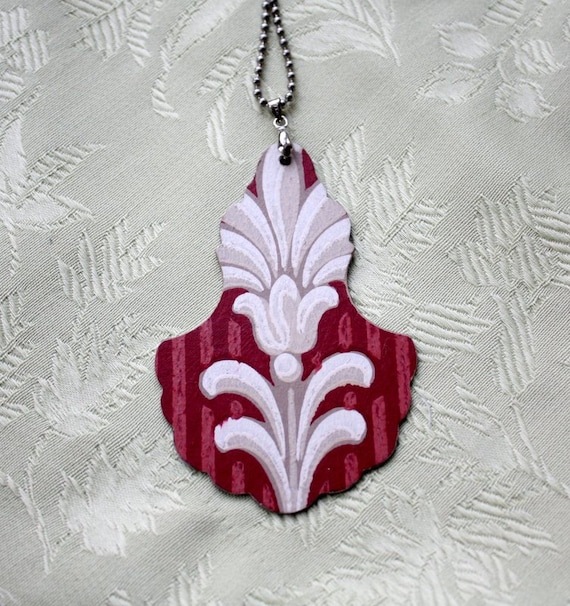 Art Deco Vintage Wallpaper on Zinc Necklace Pendant
