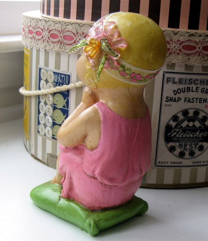 Flapper Girl Chalkware Figurine Handmade 1920s Vintage Style