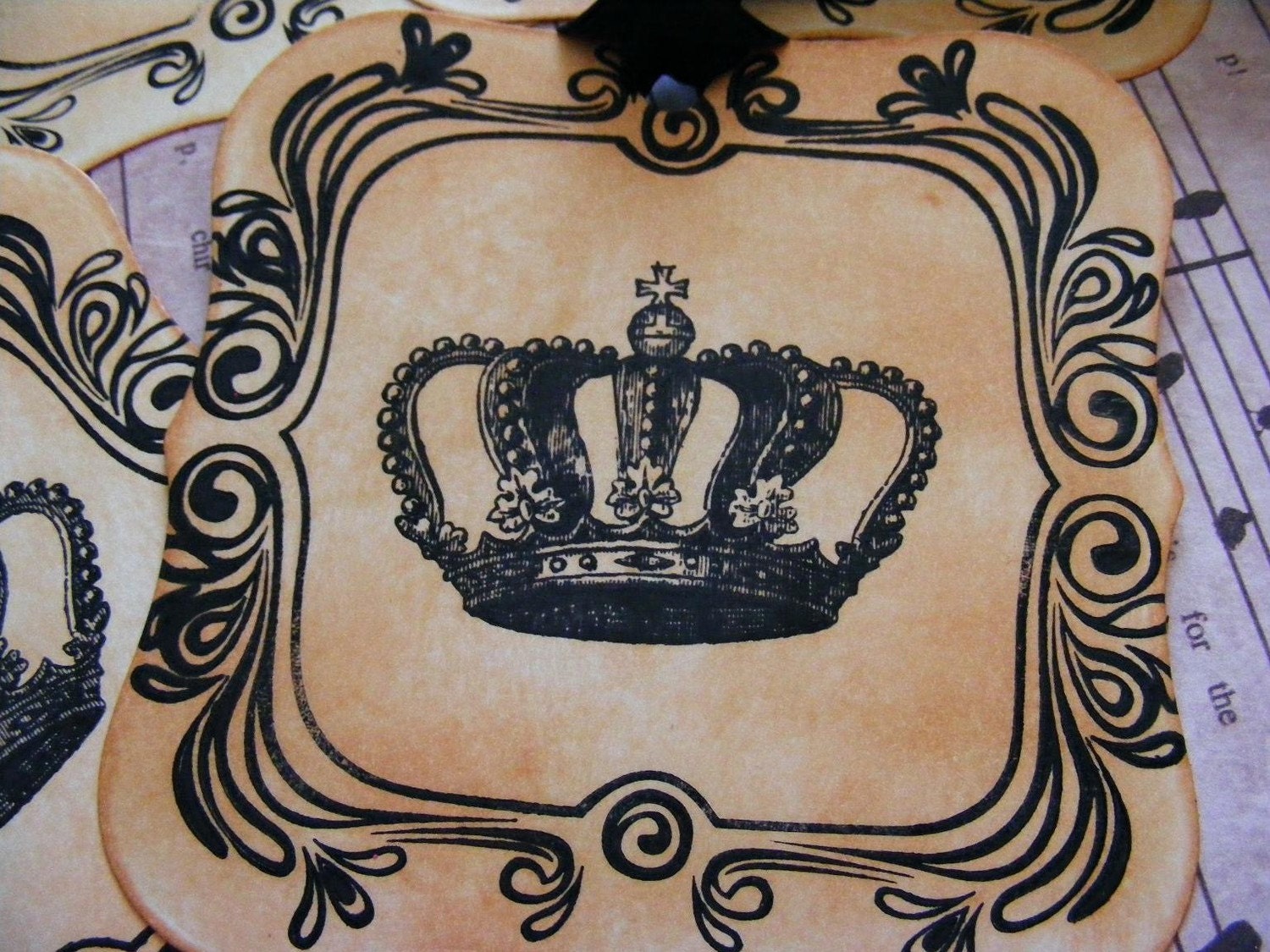 Vintage Style Handmade Crown Gift Hang Wine Bottle Etc Tags Labels Set of 5