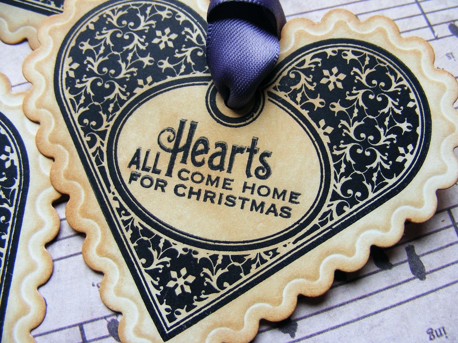 Same Day Shipping Vintage Style Gift Tags Labels Hearts All Come Home for Christmas Holiday Heart Set of 5 Handmade