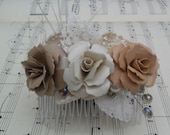 NEW - VINTAGE ELEGANCE bridal hair comb with handmade flowers, vintage lace, crystals and pearls.