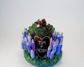 Medium Custom Wedding Cake Topper Keepsake Tree Stump Sculpture Example - Miss Rumphius Inspiried Lupines - Tim and Heidi