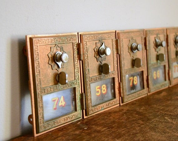 Vintage Post Office Box Door .. Brass