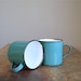 Vintage Turquoise Enamelware Camping Mugs .. Set of Two