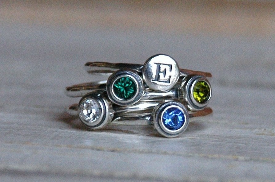 Sterling Silver Stacked Birthstone Ring