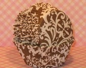 Vintage Inspired Chocolate Brown and White Damask Print Cupcake Liners   (Qty 40)