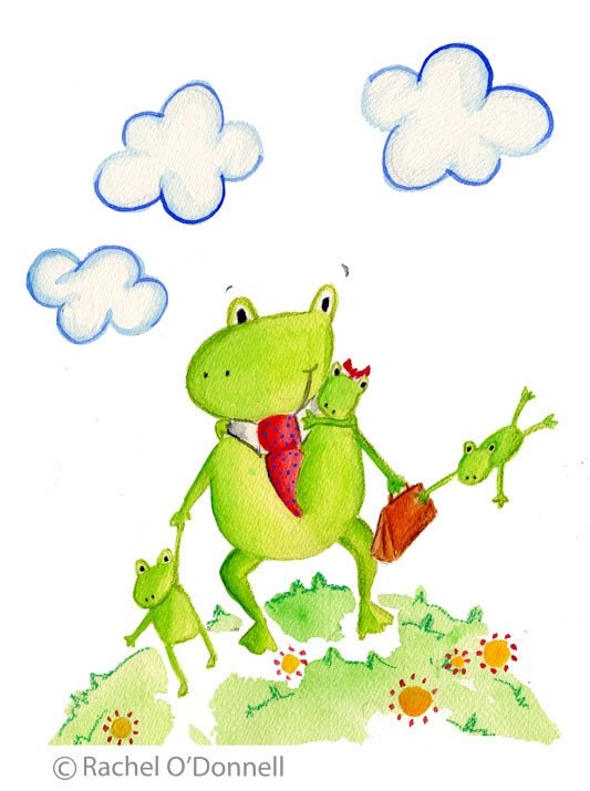 Nursery Art Print, Frog Family, Watercolor