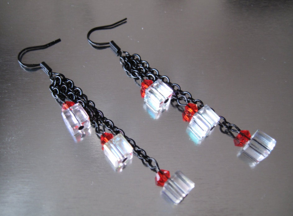 Dark Elegance Crystal Cube Earrings