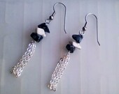 Black and White Chip and Chain Earrings