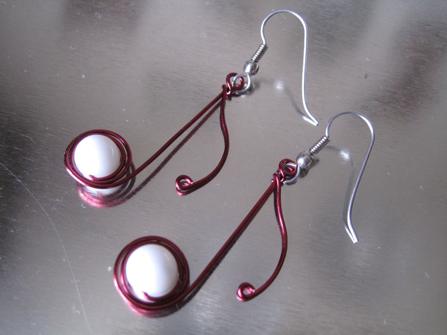 Red and White Eighth Note Earrings
