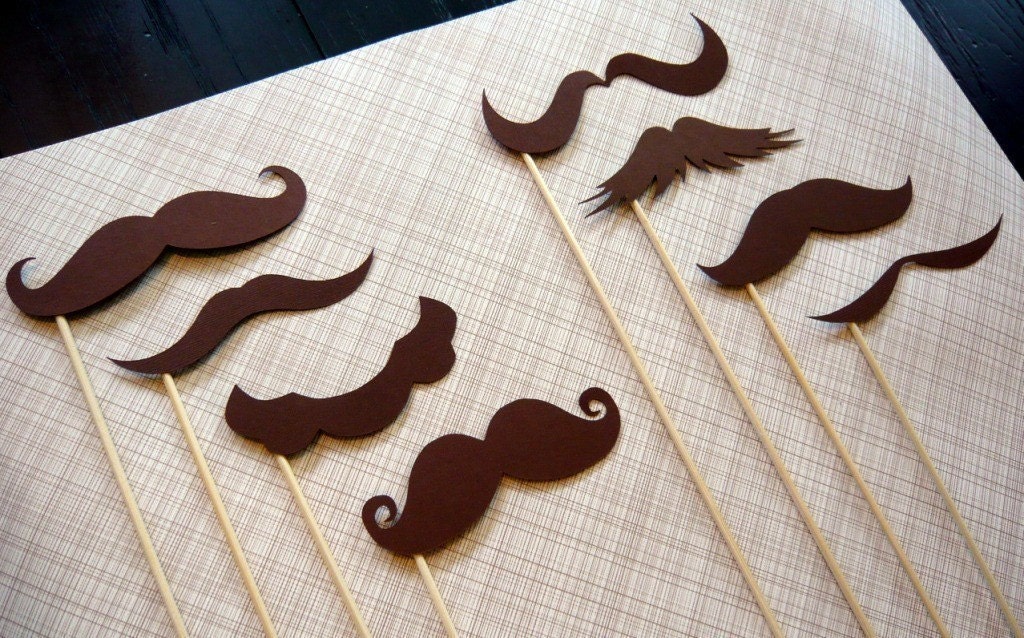 Photo Booth Props. Photbooth Props. Wedding Photo Props. Chocolate Stache - Set of Eight Mustaches on a Stick
