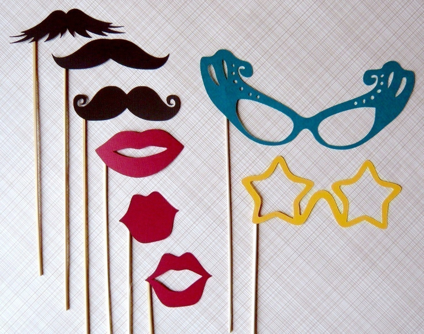 Photo Booth Prop Set  - Birthdays, Weddings, Parties - Eight Piece Photobooth Props
