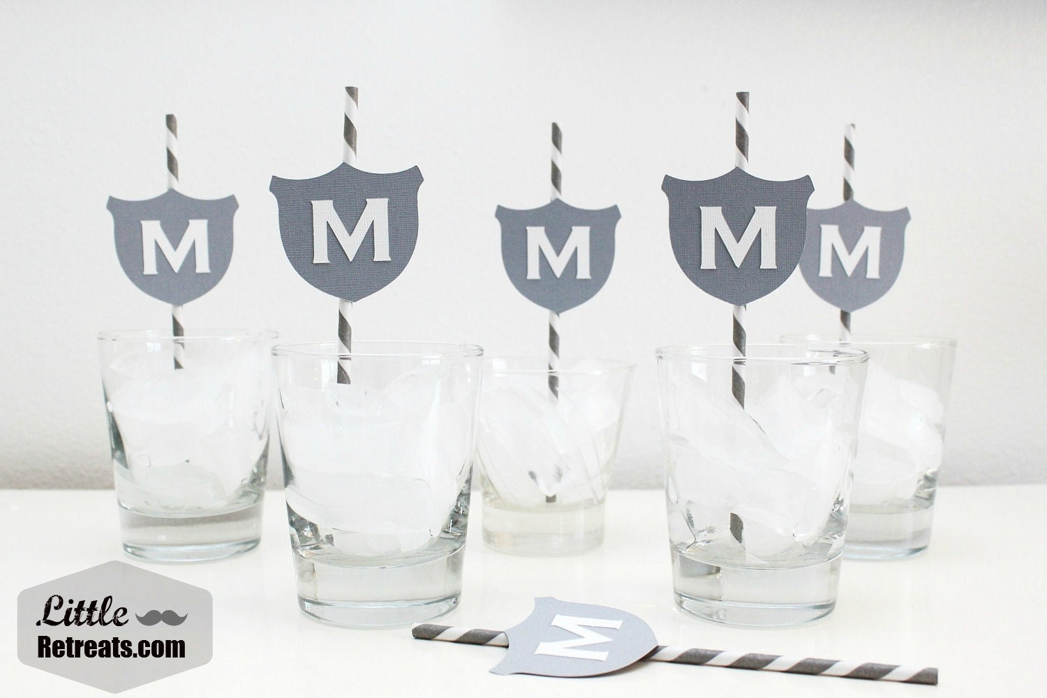 Party Decor. Wedding Monogram. Custom Wedding Favor. Paper Straw. Birthday Party - Setr of Six
