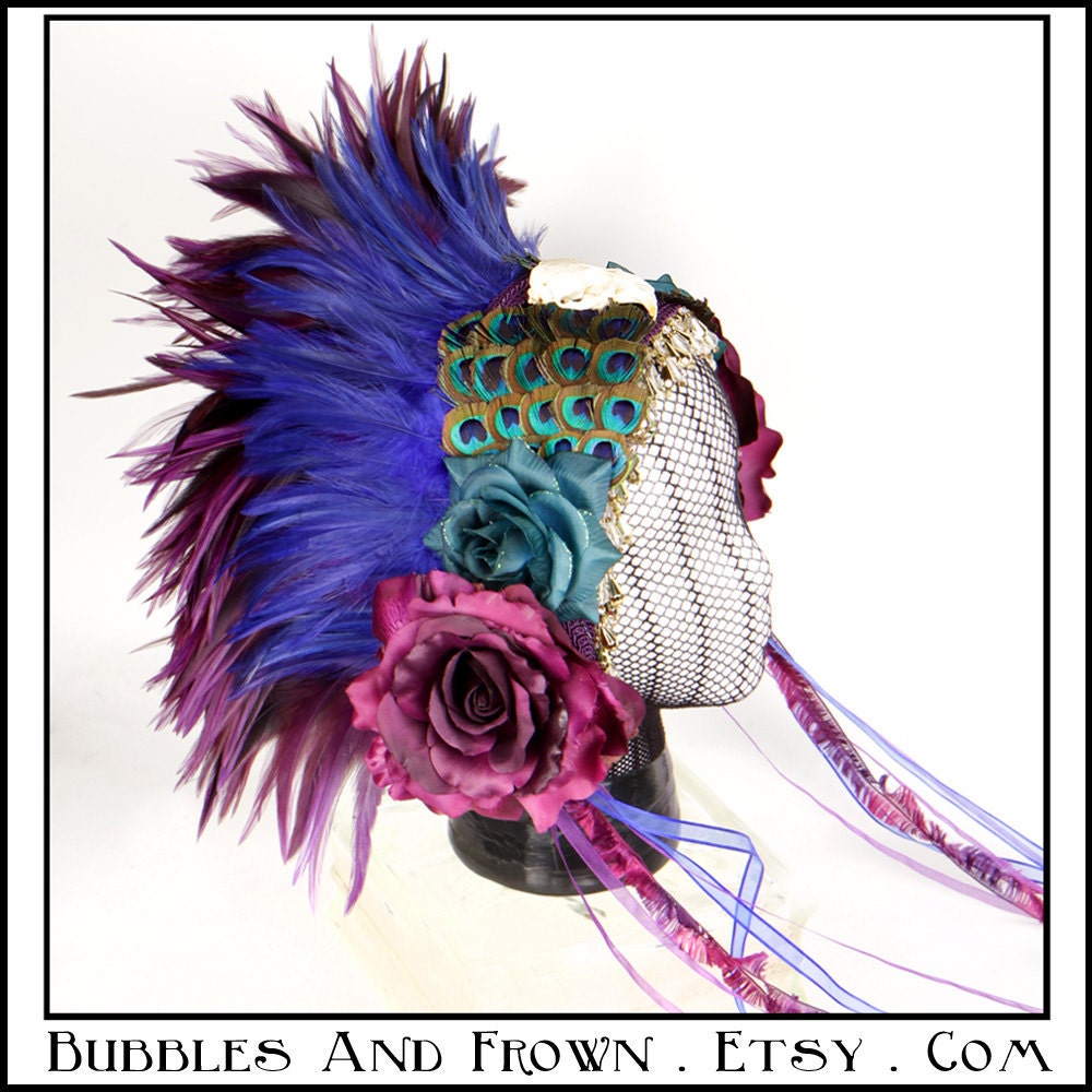 Queen Plumage... Feather Headband in Peacock and Purple Theme