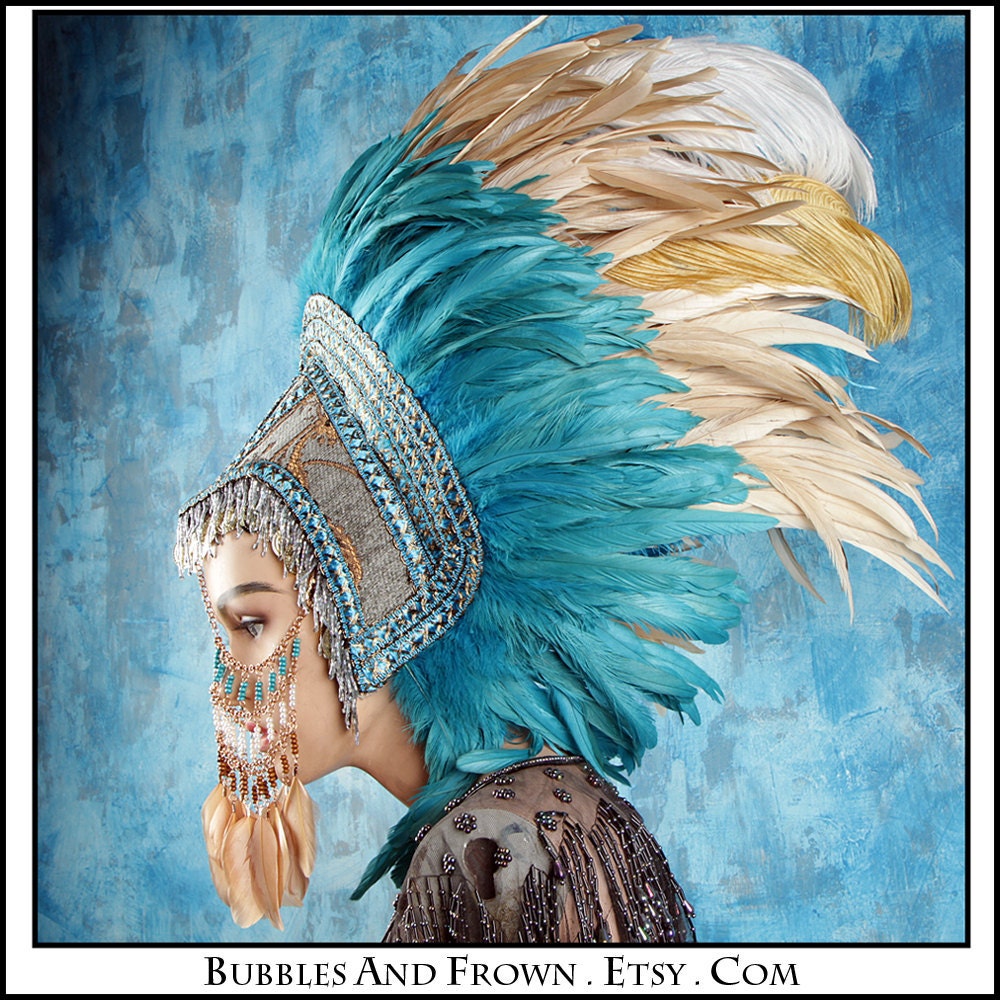 Mother Earth.... Feather Headdress with Metal Gypsy Veil