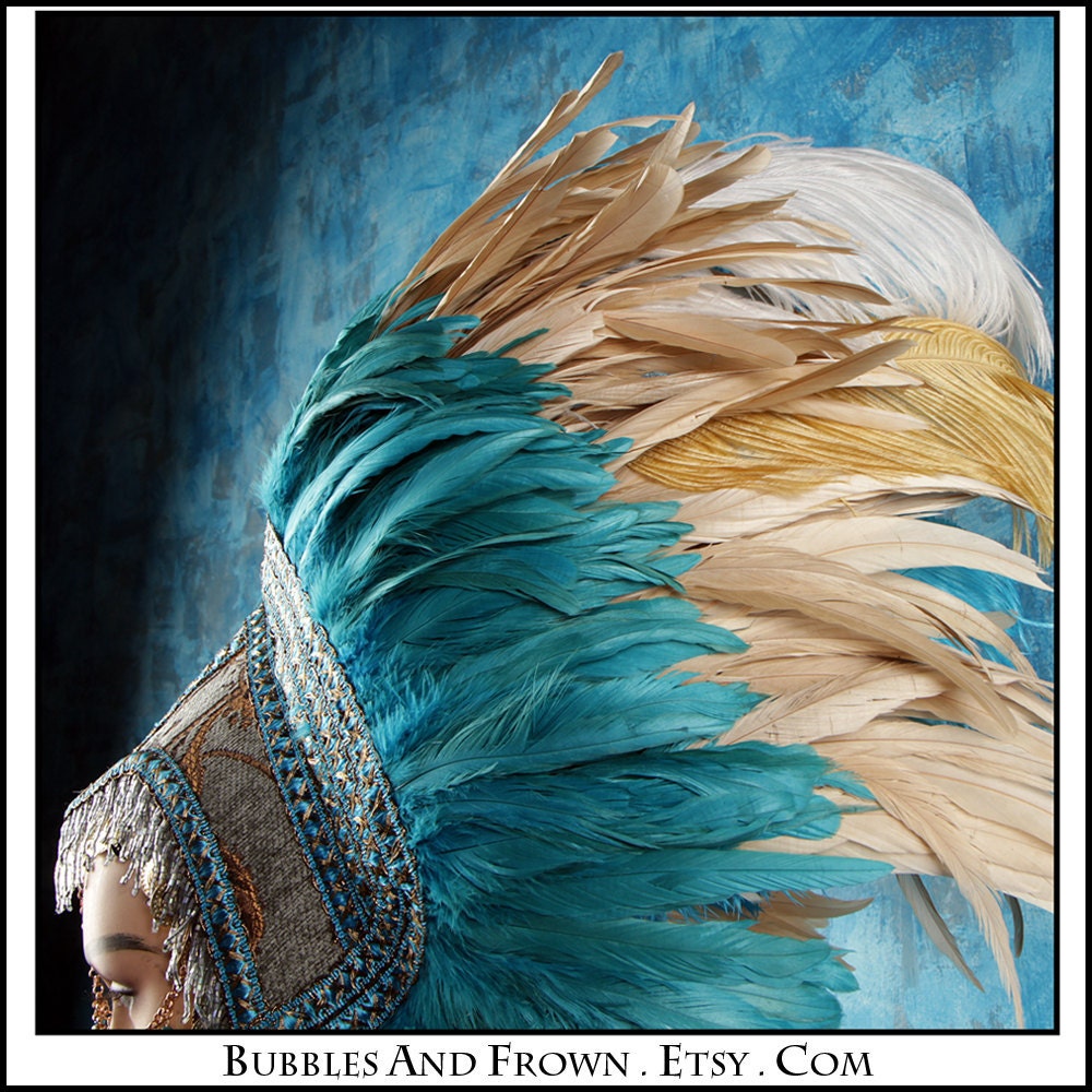 Mother Earth.... Feather Headdress with Metal Gypsy Veil
