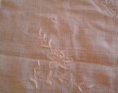 Gorgeous Antique Sheer Cream Linen Embroidered Tablecloth 