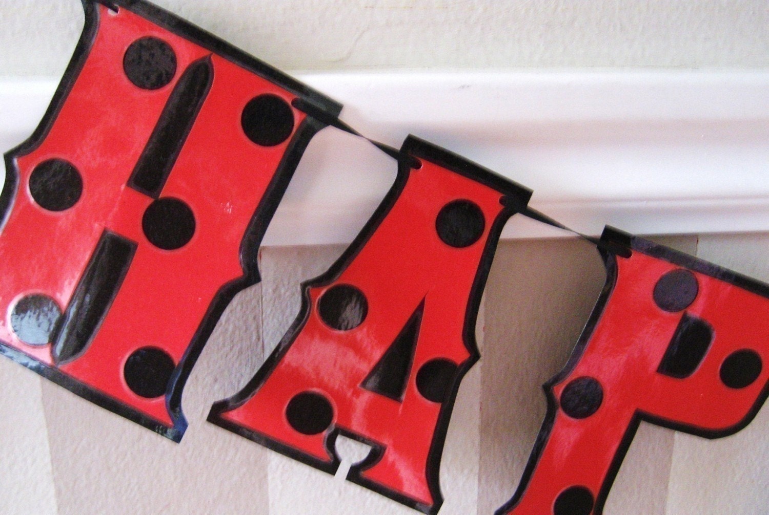 Ladybug HAPPY BIRTHDAY banner - Red with Black polka dots
