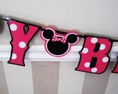 Minnie HAPpY BiRTHDAY Banner with MINNIE Spacer - Hot Pink Polka Dots Il_170x135