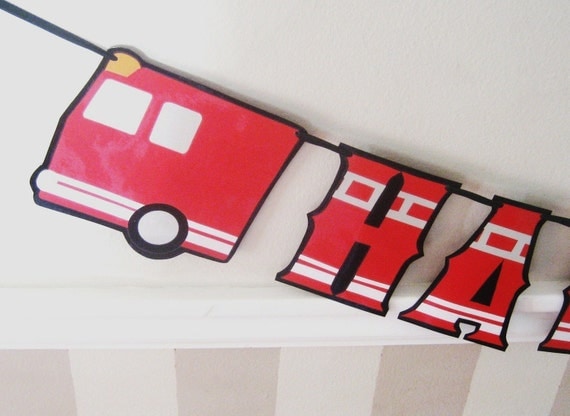 HAPPY BIRTHDAY Banner - Red FIRETRUCK Il_570xn