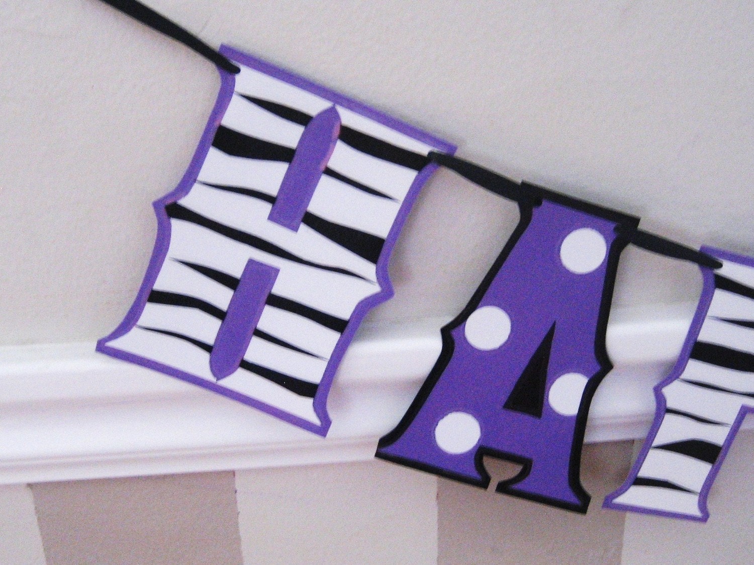 Minnie Mouse Zebra HaPPY BiRTHDAY Banner - Purple ZeBRA Print and MiNNIE MoUSE StYLE Polka Dots Il_570xn