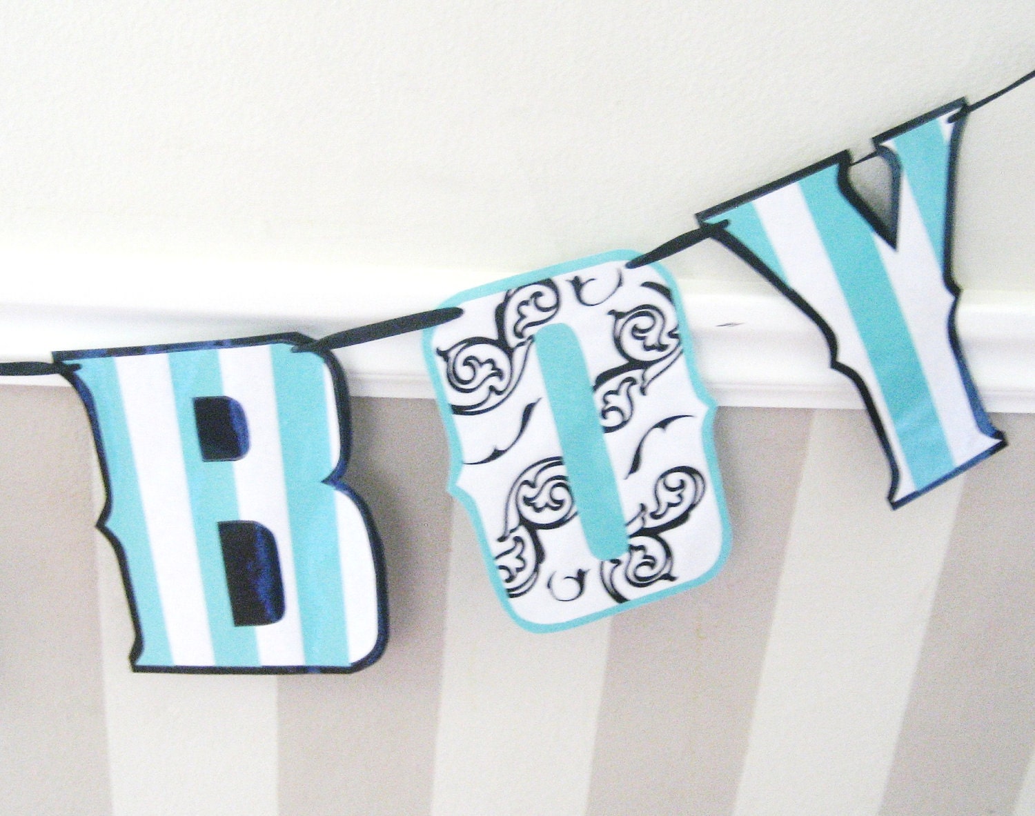 Boy Birth Announcement ITS A BOY banner - Baby Stripes and Damask in French Paris Style Il_570xn