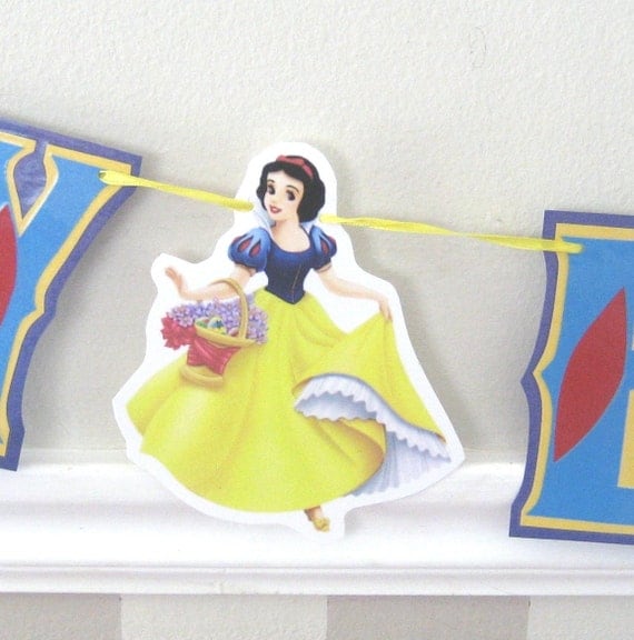 Snow White HAPPY BIRTHDAY Banner - Princess Birthday Il_570xn