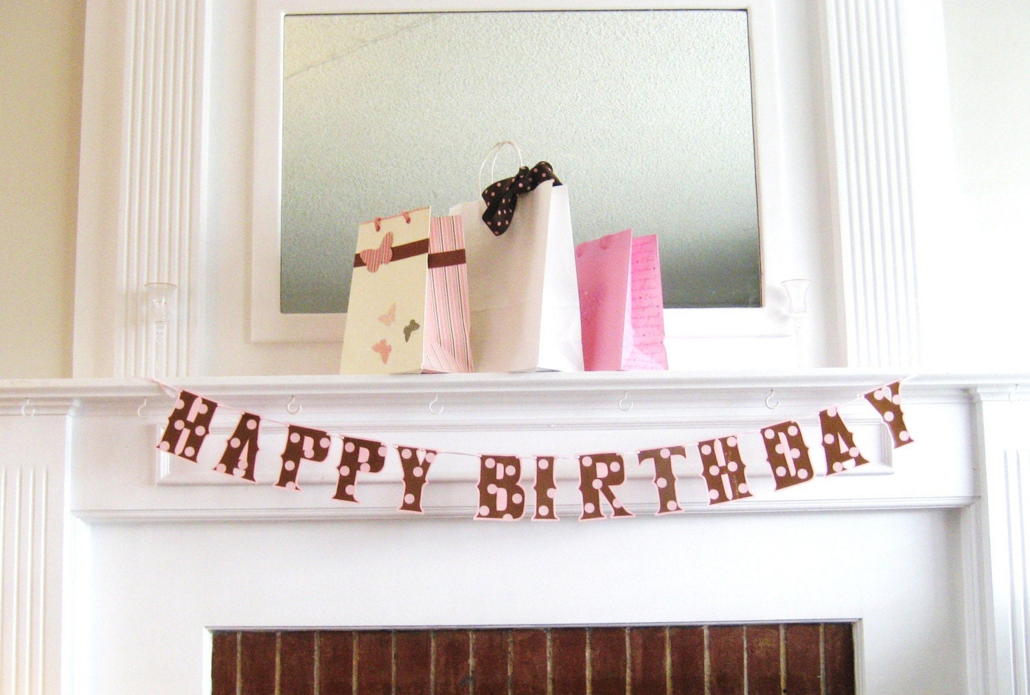 HAPPY BIRTHDAY Banner - Pink/Brown polka dots