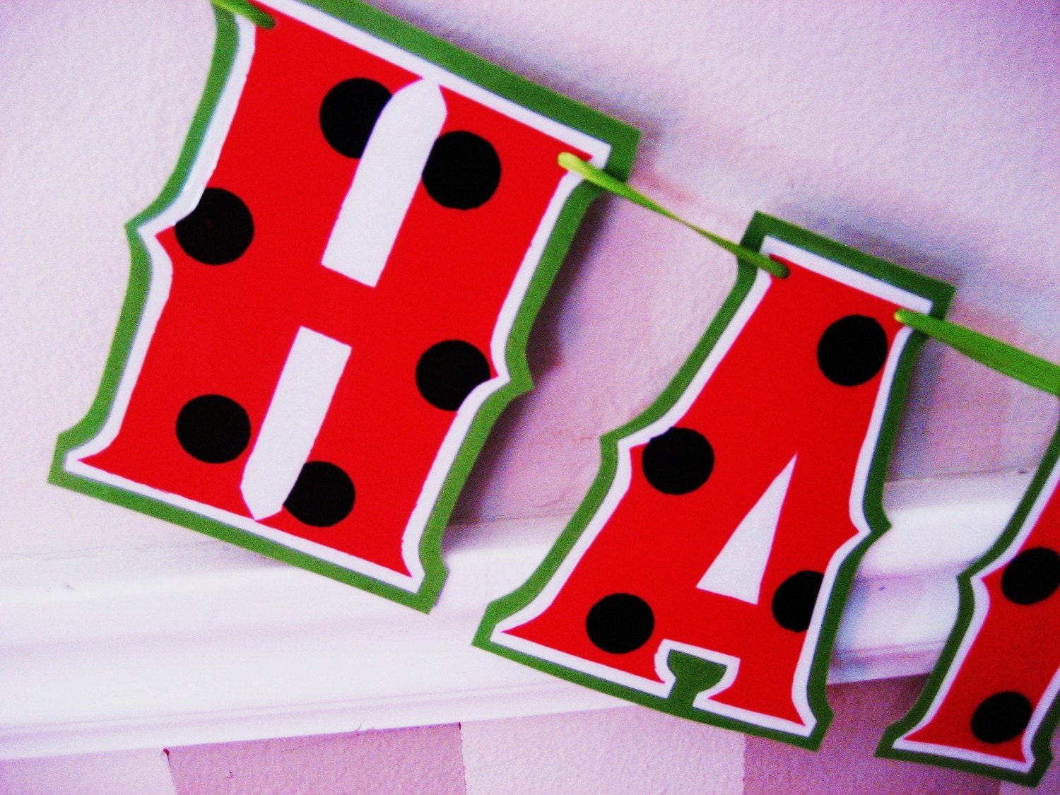 Watermelon HAPPy BiRTHDAY Banner - Hot Pink or Red Polka Dot Picnic