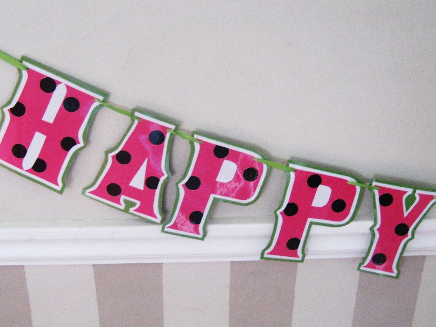 Watermelon HAPPy BiRTHDAY Banner - Hot Pink or Red Polka Dot Picnic