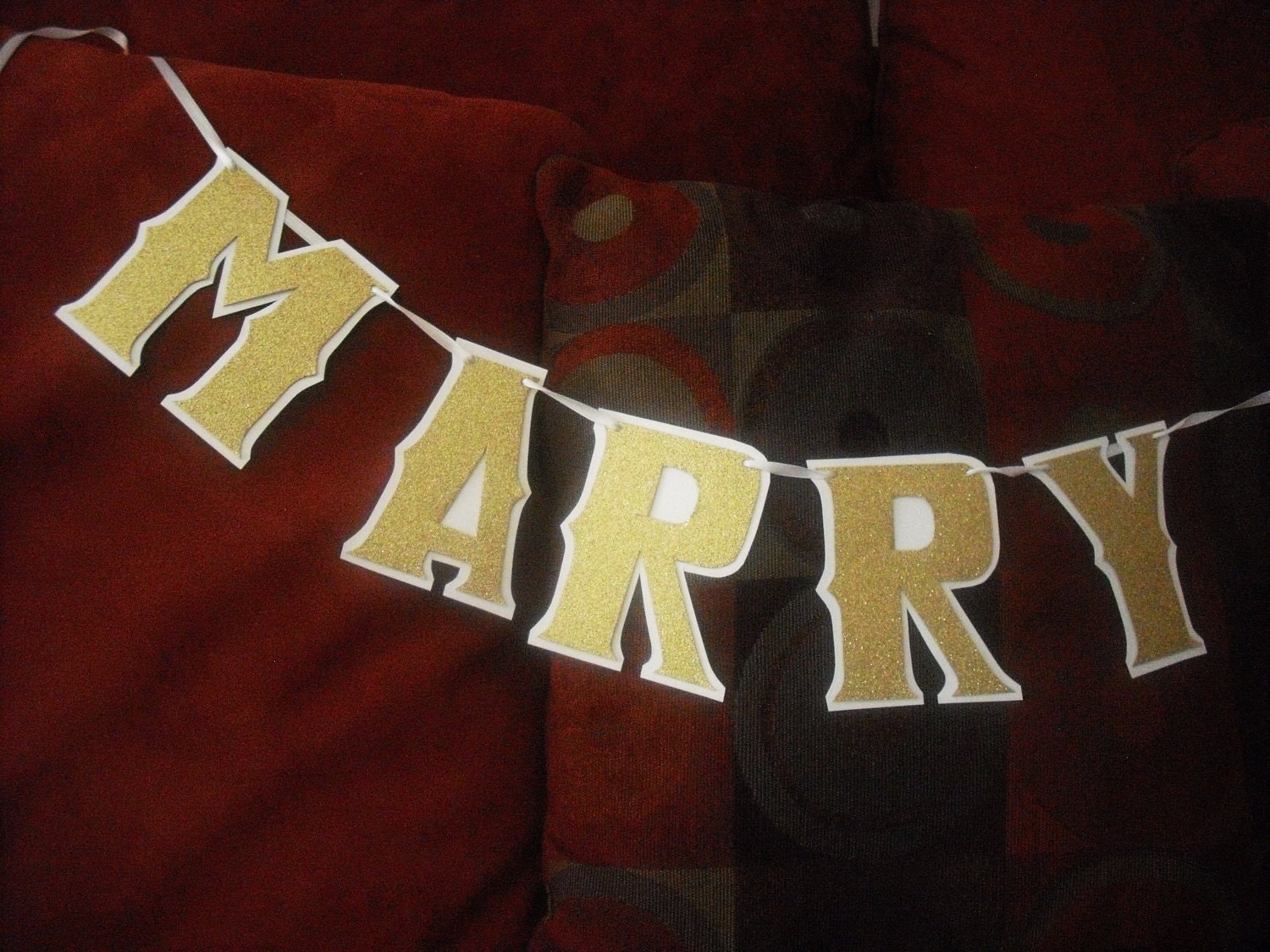 MARRY ME Proposal Banner - Gold Glitter on White
