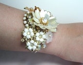 REDUCED Bridal Bracelet Beautiful Mother of Pearl Flower Cuff From Vintage Jewels