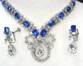 Wedding Necklace Vintage Sapphire Blue Necklace and Drop Earrings 1960s