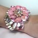 Bridal Bracelet Pink Iridescent AB Flower Milk Glass Trim Wedding Bracelet Cuff From Vintage Jewels