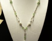 Light Green Swavoski Crystal and Pearl Y Necklace
