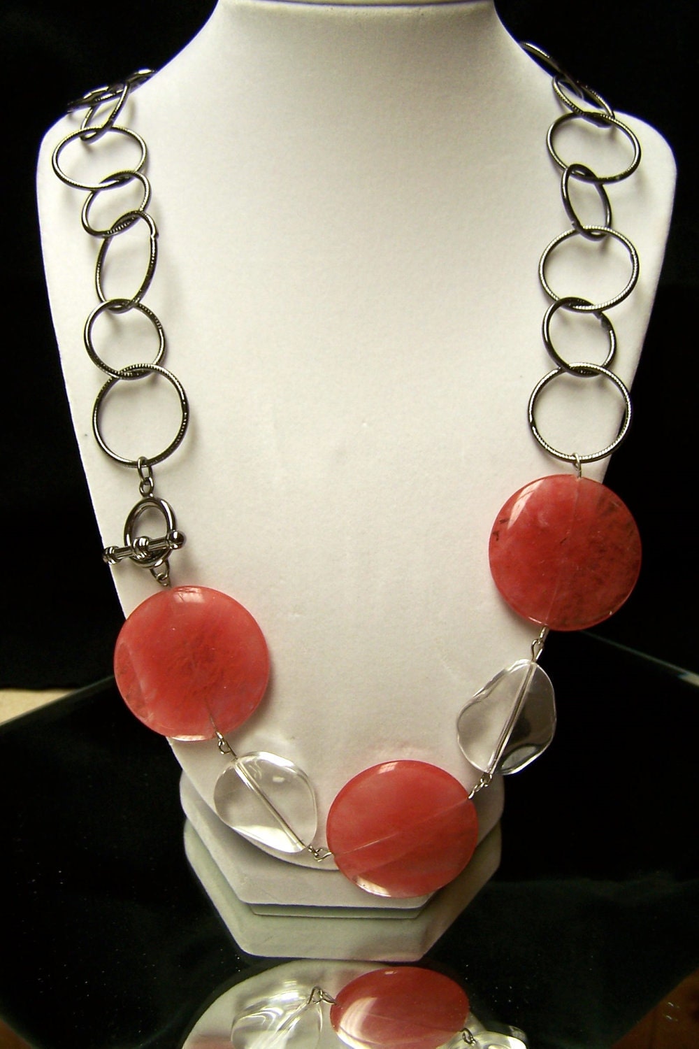 SALE - Off-set Rose Quartz Dark Chain Necklace