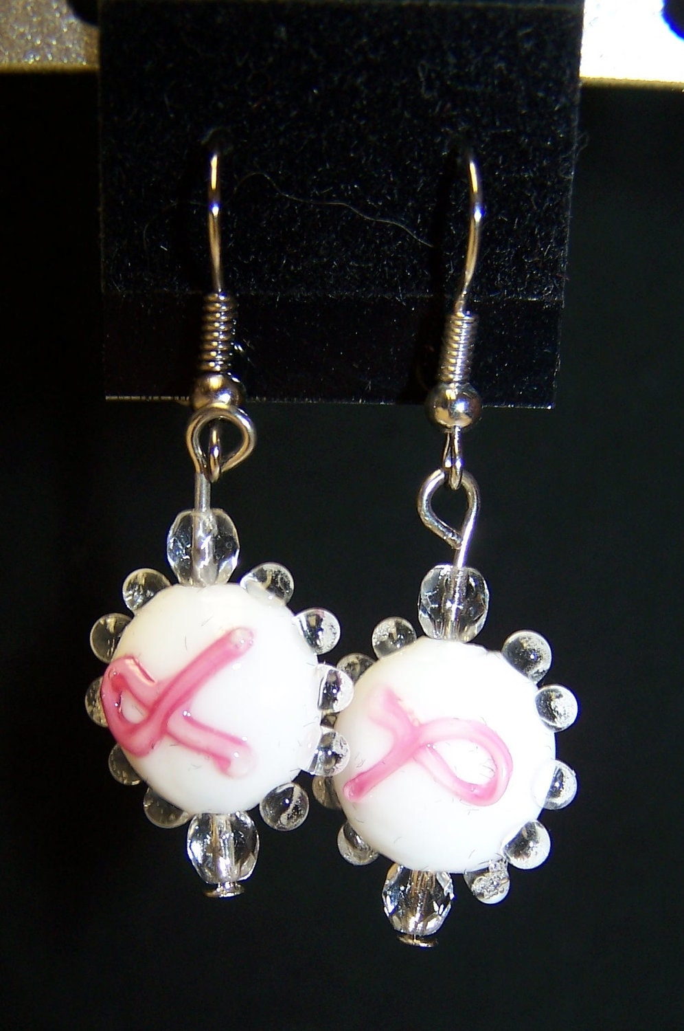 SALE - Lampwork Breast Cancer Earrings