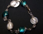 Green and White Wire Wrapped Bracelet