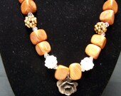 Wood and Pearl Long Necklace